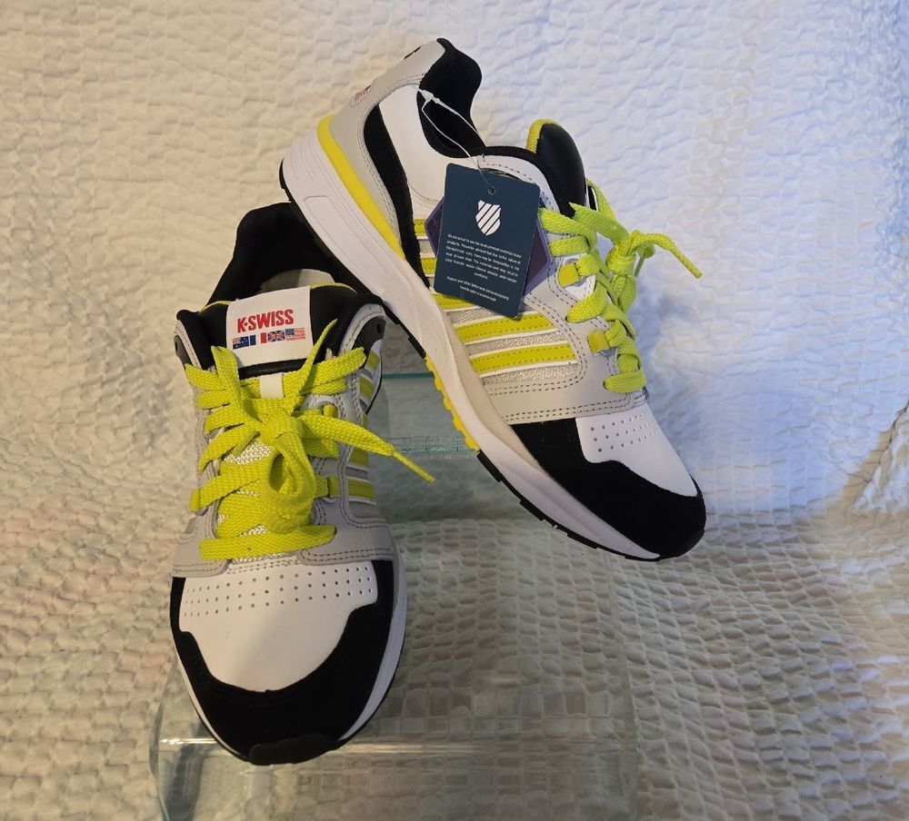 K-Swiss Men's Sneakers in White, Black, and Neon Yellow